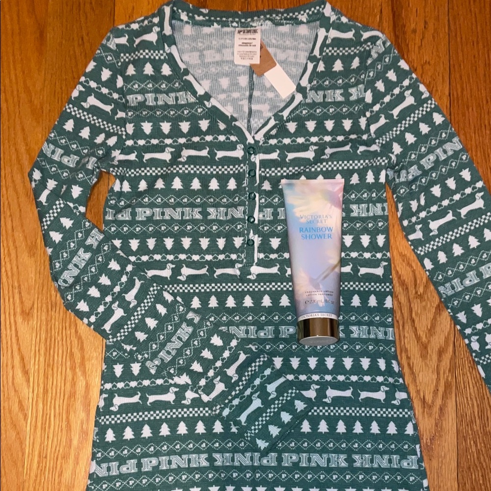 New Tags Victoria Secret Pajamas + Rainbow Shower Lotion Holiday Xmas Set Small